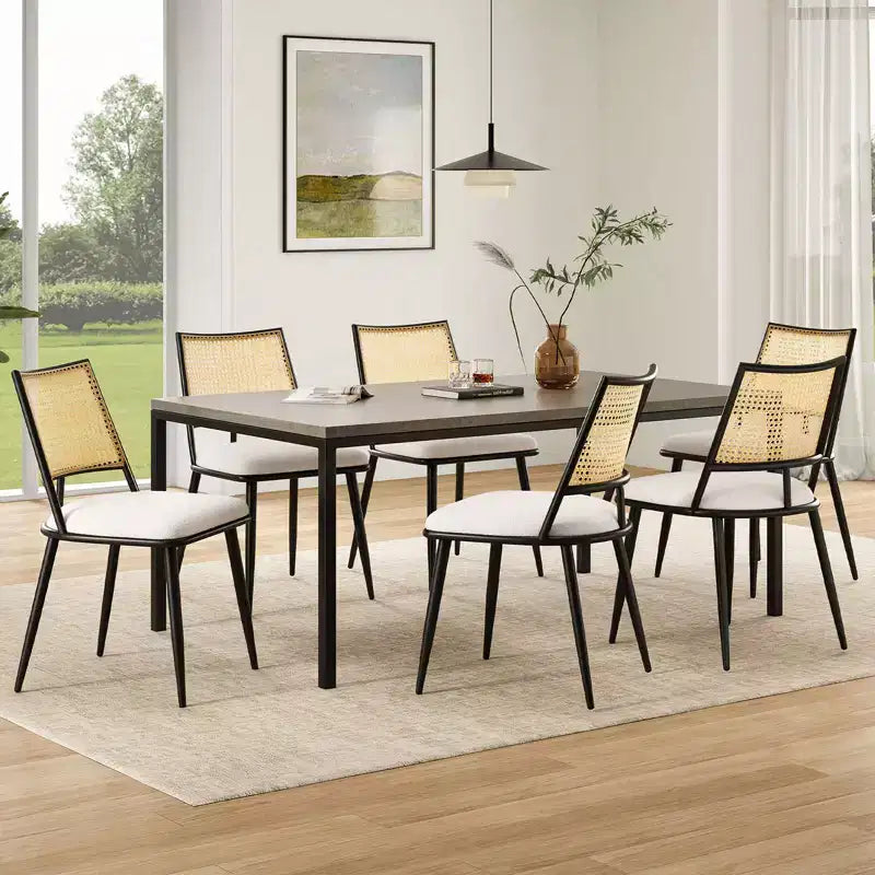 PexFix 2 Pezzi Sedie da Pranzo, Sedie da Cucina Moderne di Metà Secolo con Schienale in Rattan e Struttura in Metallo, Sedie Accent Imbottite in Bouclé Bianche