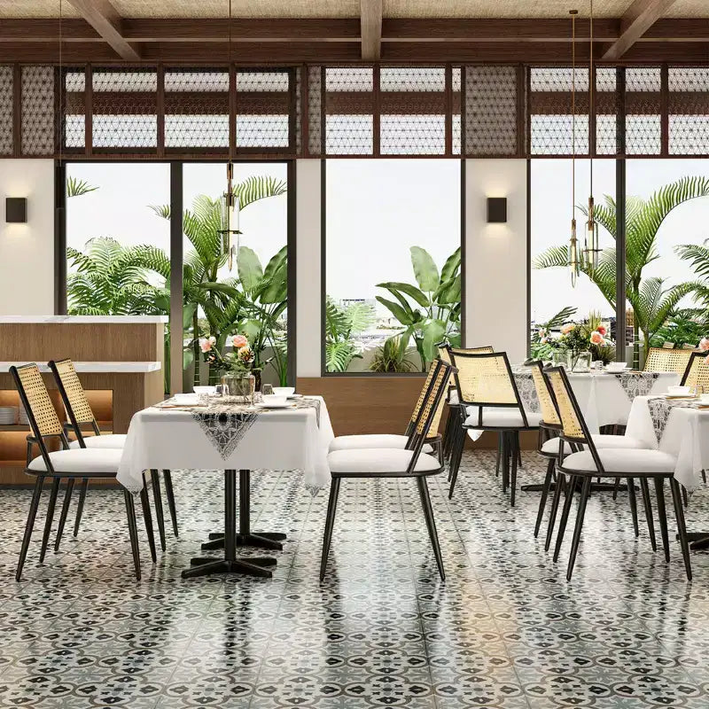 PexFix 2 Pezzi Sedie da Pranzo, Sedie da Cucina Moderne di Metà Secolo con Schienale in Rattan e Struttura in Metallo, Sedie Accent Imbottite in Bouclé Bianche