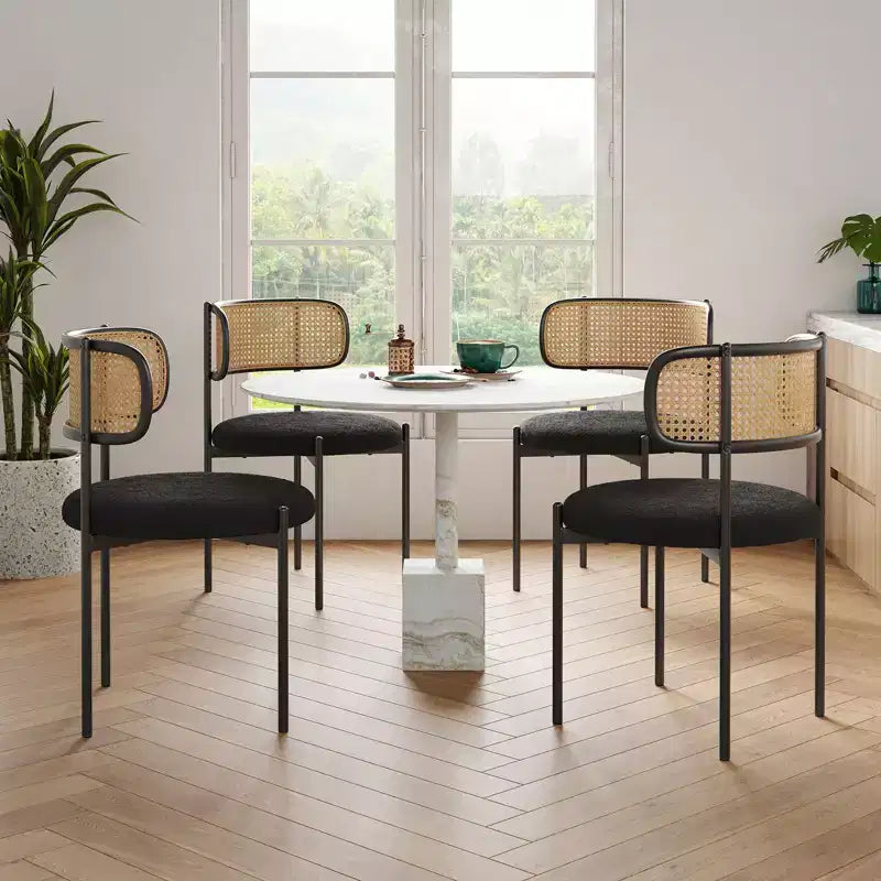 PexFix 2 Pezzi Sedie da Pranzo Moderne Imbottite, Sedie da Pranzo con Schienale in Rattan, Sedie da Cucina d'Accento con Gambe in Metallo, Nere