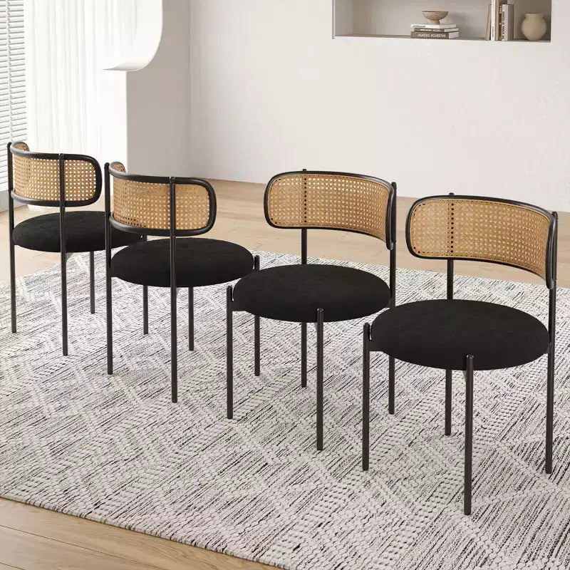 PexFix 2 Pezzi Sedie da Pranzo Moderne Imbottite, Sedie da Pranzo con Schienale in Rattan, Sedie da Cucina d'Accento con Gambe in Metallo, Nere