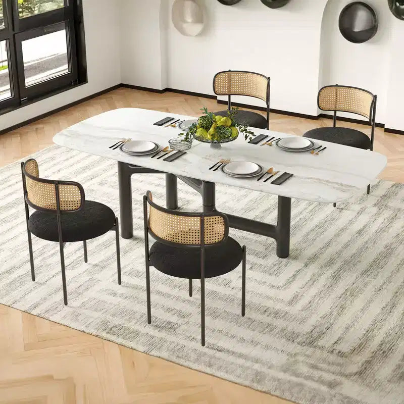 PexFix 2 Pezzi Sedie da Pranzo Moderne Imbottite, Sedie da Pranzo con Schienale in Rattan, Sedie da Cucina d'Accento con Gambe in Metallo, Nere