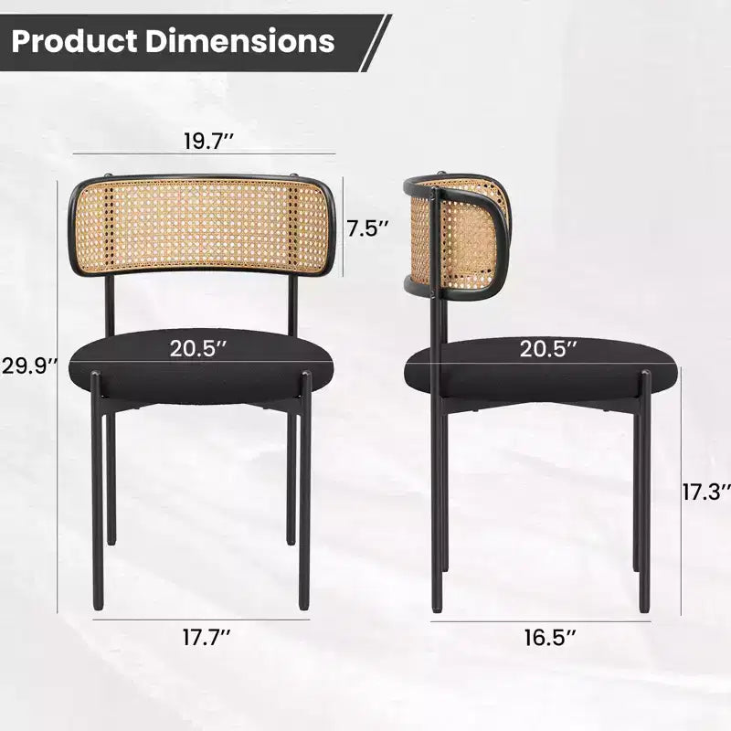PexFix 2 Pezzi Sedie da Pranzo Moderne Imbottite, Sedie da Pranzo con Schienale in Rattan, Sedie da Cucina d'Accento con Gambe in Metallo, Nere