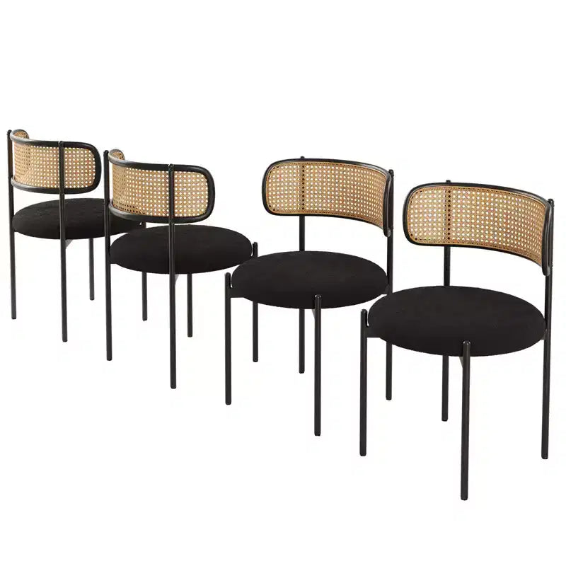 PexFix 2 Pezzi Sedie da Pranzo Moderne Imbottite, Sedie da Pranzo con Schienale in Rattan, Sedie da Cucina d'Accento con Gambe in Metallo, Nere