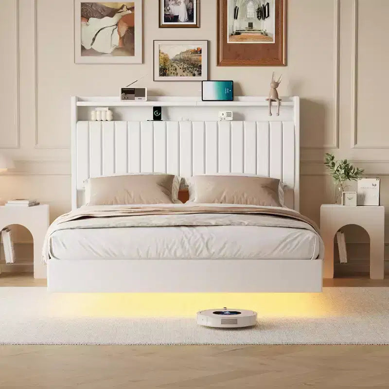 GustoWave Struttura Letto Fluttuante, con Luci LED e Stazione di Ricarica