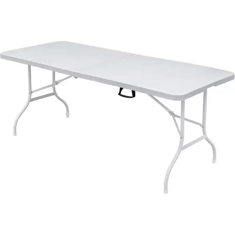 Tavolo Pieghevole in Plastica, Tavolo Pieghevole a Metà Portatile con Gambe in Ferro, Maniglia per il Trasporto, Tavolo Rettangolare Pieghevole da Esterno per Pranzo, Picnic, Feste