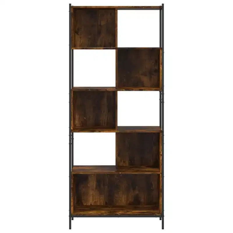 Smoked Oak Standing Bookcase with Steel Frame – 5 Shelves for Office & Living Room