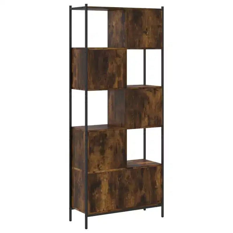 Smoked Oak Standing Bookcase with Steel Frame – 5 Shelves for Office & Living Room