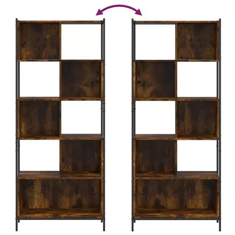 Smoked Oak Standing Bookcase with Steel Frame – 5 Shelves for Office & Living Room