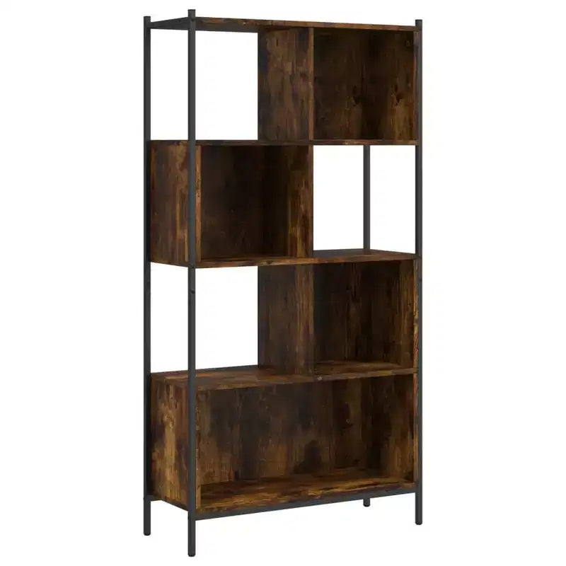 Smoked Oak Standing Bookcase with Steel Frame – 5 Shelves for Office & Living Room