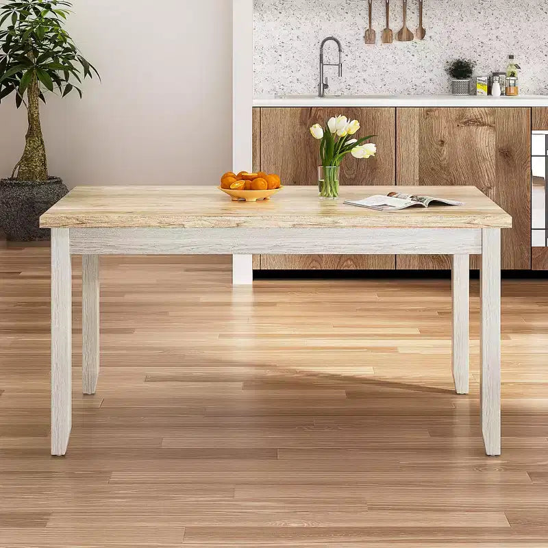 6-Piece Rustic Dining Table Set with 4 Upholstered Chairs & Bench – Rubber Wood Legs, Gray