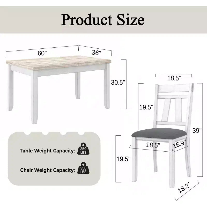 6-Piece Rustic Dining Table Set with 4 Upholstered Chairs & Bench – Rubber Wood Legs, Gray