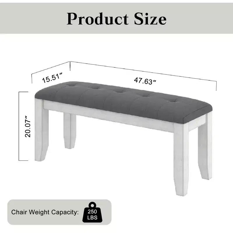 6-Piece Rustic Dining Table Set with 4 Upholstered Chairs & Bench – Rubber Wood Legs, Gray