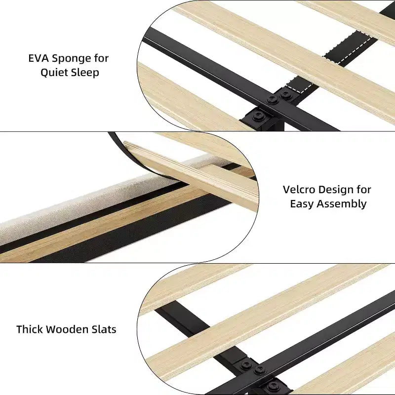 Full/Queen Size Upholstered Bed Frame with Storage Headboard, Drawer, Charging Station, Linen Platform, No Box Spring Needed