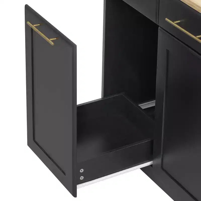 Whisen 59.3 Isola da Cucina, 2 Organizer Estraibili, Ribalta, Contenitore per Immondizia e Porta Spezie
