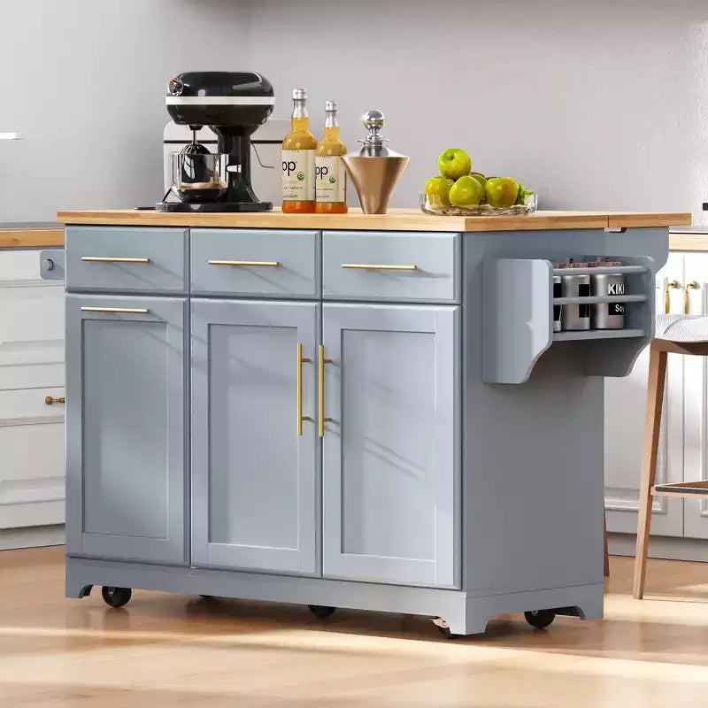 Whisen 59.3 Isola da Cucina, 2 Organizer Estraibili, Ribalta, Contenitore per Immondizia e Porta Spezie