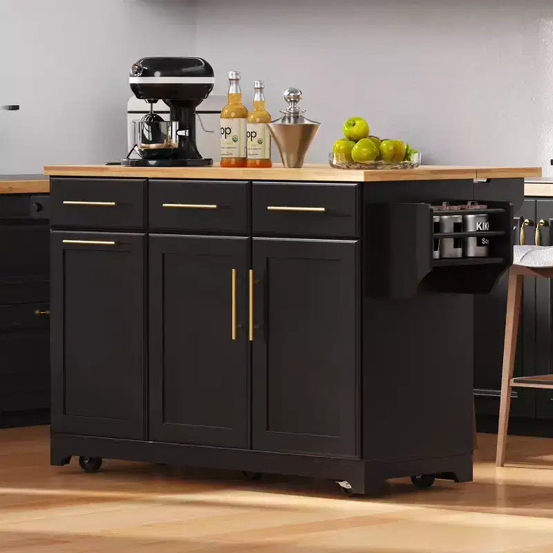 Whisen 59.3 Isola da Cucina, 2 Organizer Estraibili, Ribalta, Contenitore per Immondizia e Porta Spezie