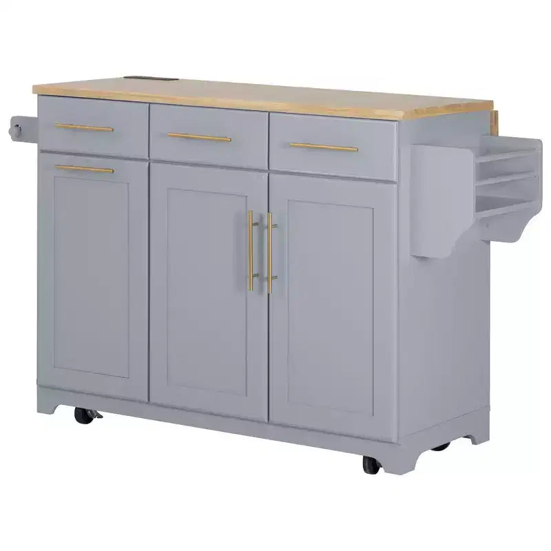 Whisen 59.3 Isola da Cucina, 2 Organizer Estraibili, Ribalta, Contenitore per Immondizia e Porta Spezie