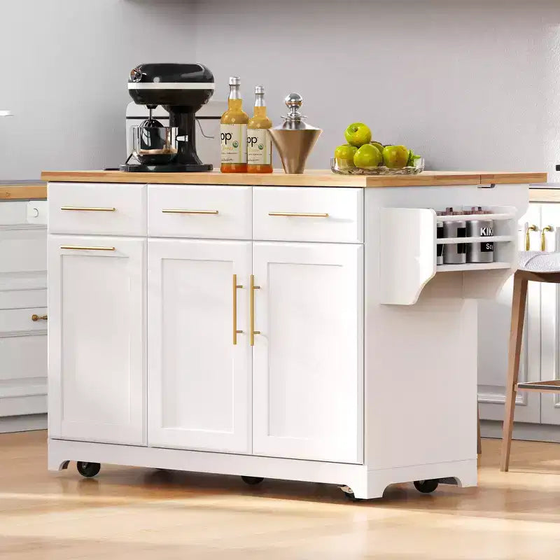 Whisen 59.3 Isola da Cucina, 2 Organizer Estraibili, Ribalta, Contenitore per Immondizia e Porta Spezie