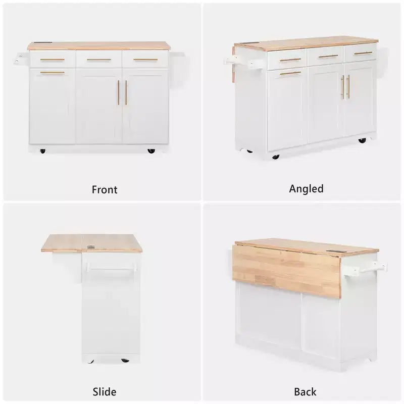 Whisen 59.3 Isola da Cucina, 2 Organizer Estraibili, Ribalta, Contenitore per Immondizia e Porta Spezie