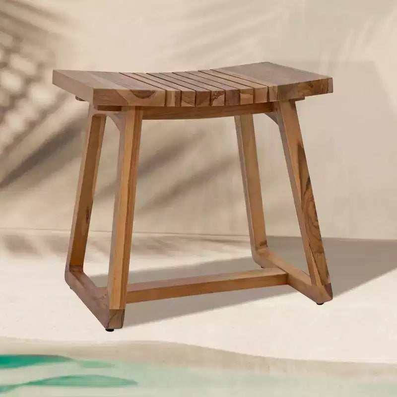 Panca doccia Sunnydaze in legno massello di teak da 19 pollici con design curvo ergonomico
