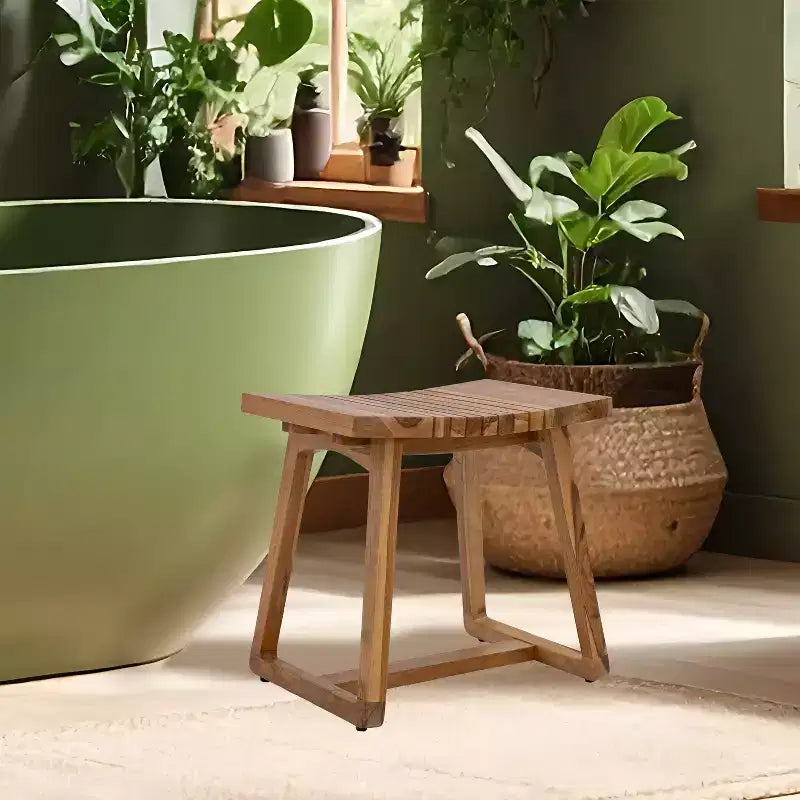 Panca doccia Sunnydaze in legno massello di teak da 19 pollici con design curvo ergonomico