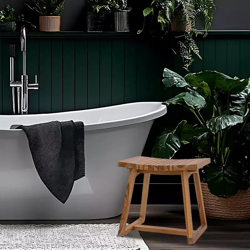 Panca doccia Sunnydaze in legno massello di teak da 19 pollici con design curvo ergonomico