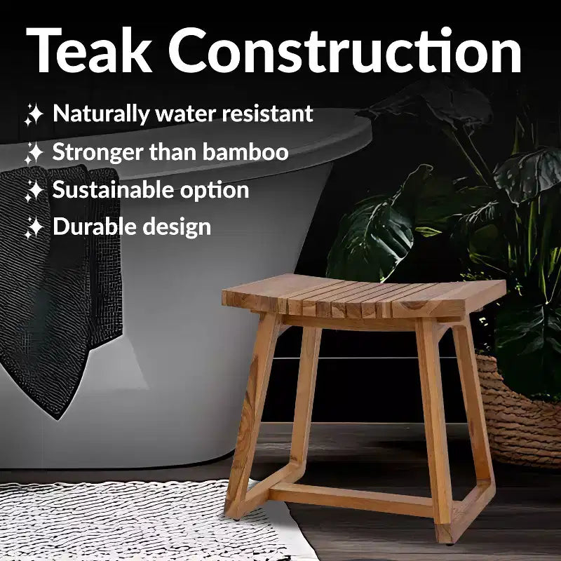 Panca doccia Sunnydaze in legno massello di teak da 19 pollici con design curvo ergonomico