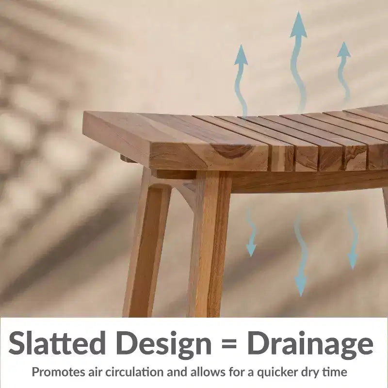 Panca doccia Sunnydaze in legno massello di teak da 19 pollici con design curvo ergonomico