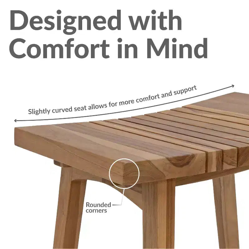 Panca doccia Sunnydaze in legno massello di teak da 19 pollici con design curvo ergonomico