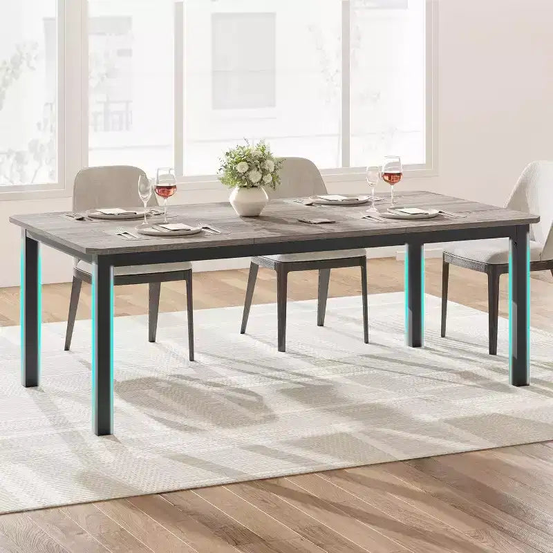78.7" Industrial Dining Table for 6–8 People – Wood Top & Sturdy Metal Frame