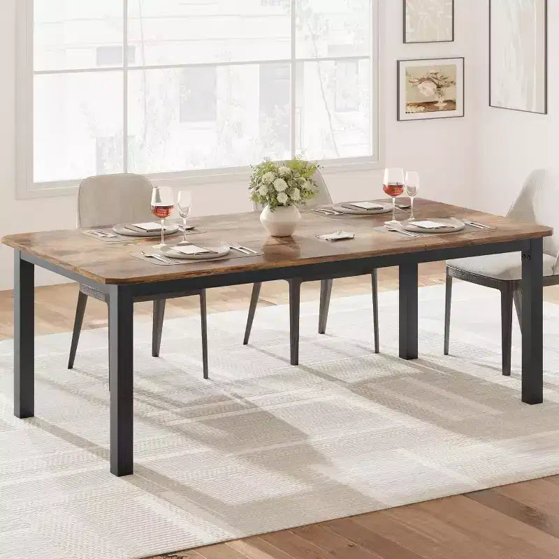 78.7" Industrial Dining Table for 6–8 People – Wood Top & Sturdy Metal Frame