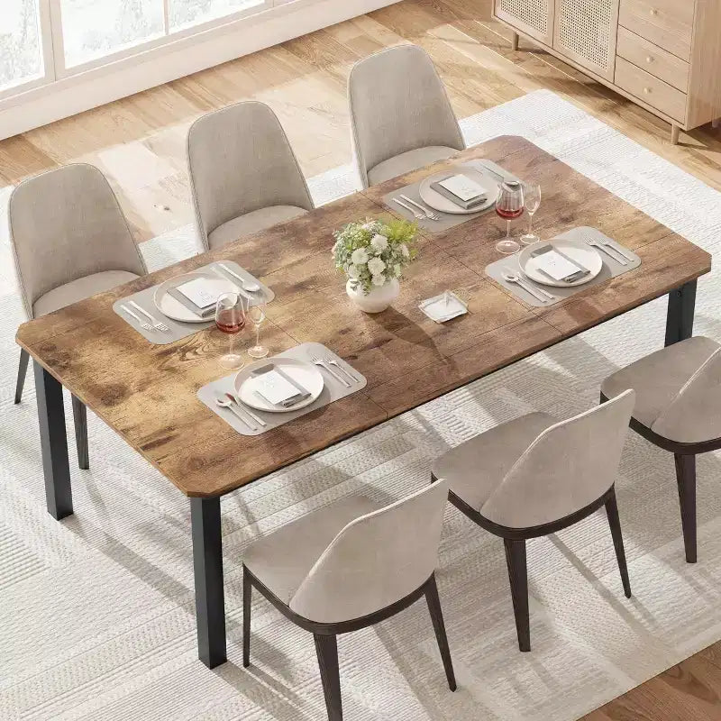 78.7" Industrial Dining Table for 6–8 People – Wood Top & Sturdy Metal Frame