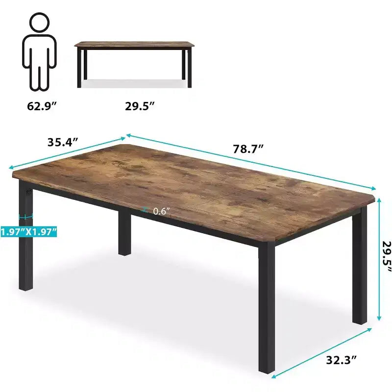 78.7" Industrial Dining Table for 6–8 People – Wood Top & Sturdy Metal Frame
