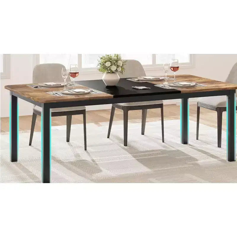 78.7" Industrial Dining Table for 6–8 People – Wood Top & Sturdy Metal Frame