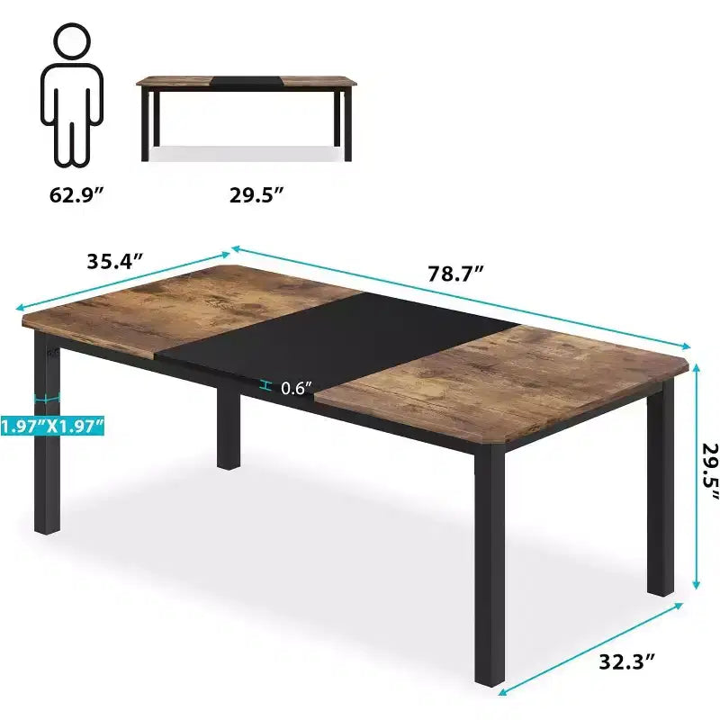 78.7" Industrial Dining Table for 6–8 People – Wood Top & Sturdy Metal Frame