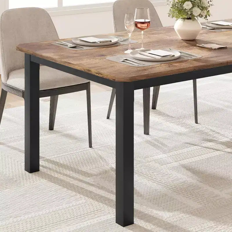 78.7" Industrial Dining Table for 6–8 People – Wood Top & Sturdy Metal Frame