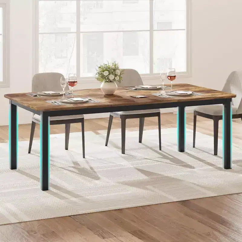 78.7" Industrial Dining Table for 6–8 People – Wood Top & Sturdy Metal Frame
