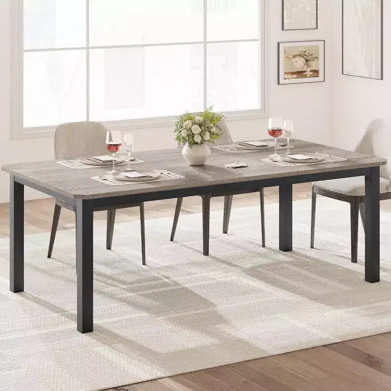 78.7" Industrial Dining Table for 6–8 People – Wood Top & Sturdy Metal Frame
