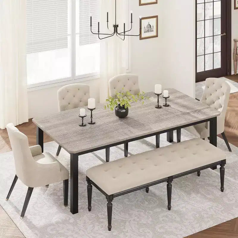 78.7" Industrial Dining Table for 6–8 People – Wood Top & Sturdy Metal Frame