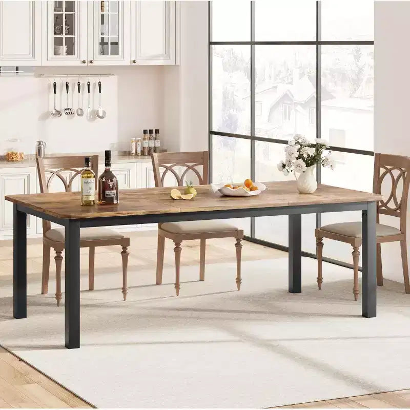 78.7" Industrial Dining Table for 6–8 People – Wood Top & Sturdy Metal Frame