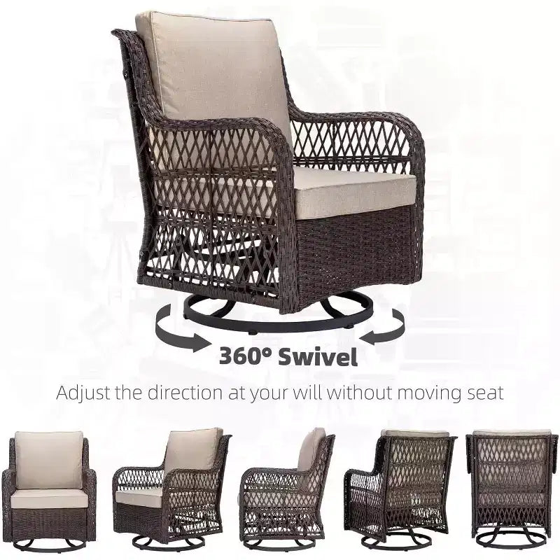 Set Acekool da 3 pezzi con poltrone a dondolo girevoli – Rattan da esterno con tavolino laterale