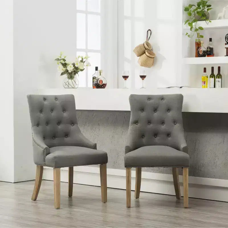 Wingback Dining Chairs Set of 2 – Button Tufted, Nailhead Trim, Solid Wood Frame