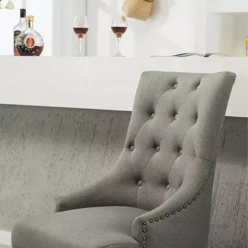 Wingback Dining Chairs Set of 2 – Button Tufted, Nailhead Trim, Solid Wood Frame