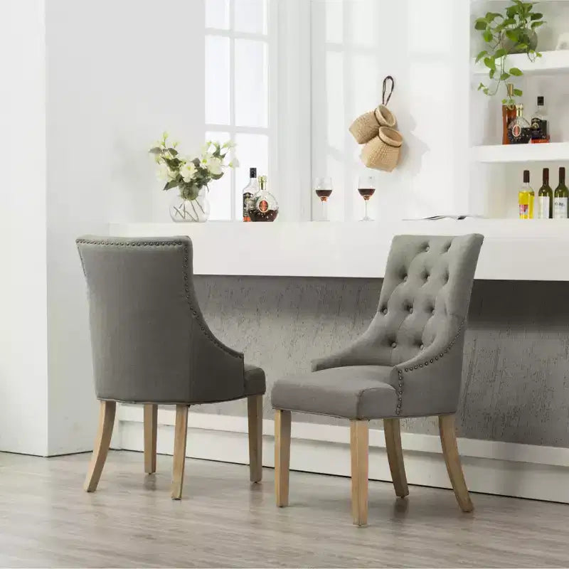 Wingback Dining Chairs Set of 2 – Button Tufted, Nailhead Trim, Solid Wood Frame