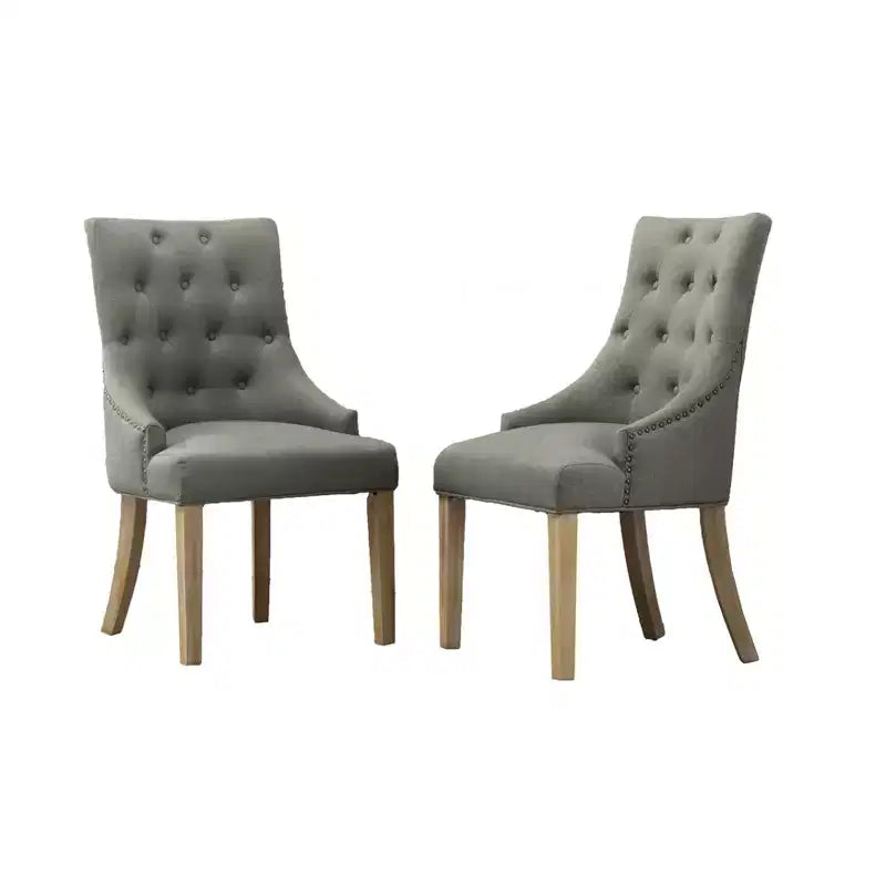 Wingback Dining Chairs Set of 2 – Button Tufted, Nailhead Trim, Solid Wood Frame