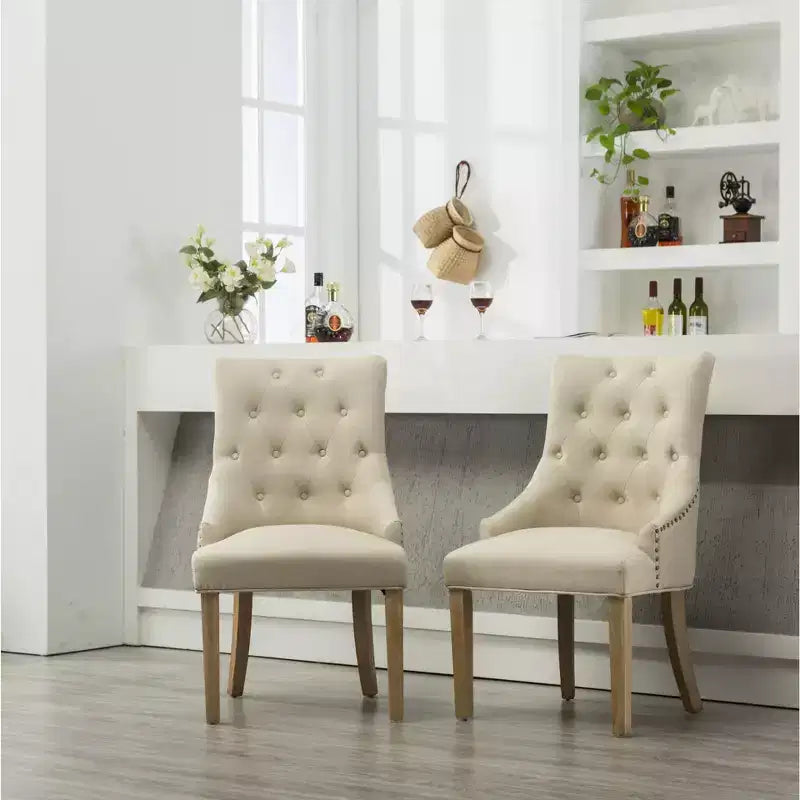 Wingback Dining Chairs Set of 2 – Button Tufted, Nailhead Trim, Solid Wood Frame