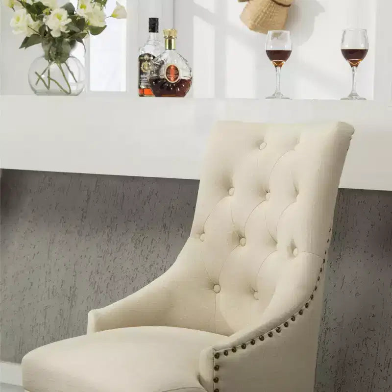 Wingback Dining Chairs Set of 2 – Button Tufted, Nailhead Trim, Solid Wood Frame