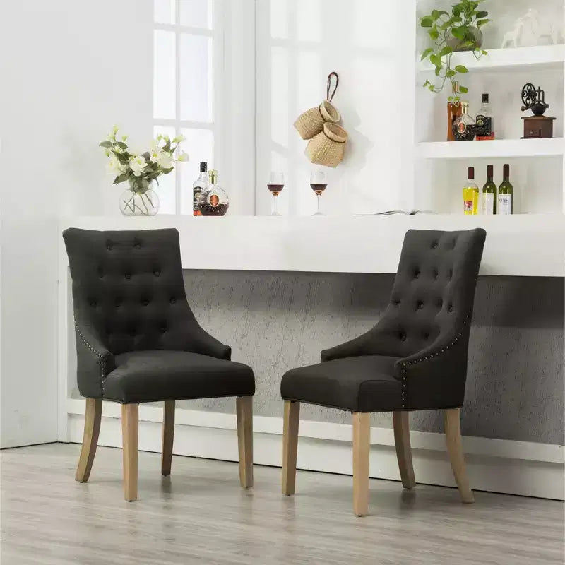 Wingback Dining Chairs Set of 2 – Button Tufted, Nailhead Trim, Solid Wood Frame