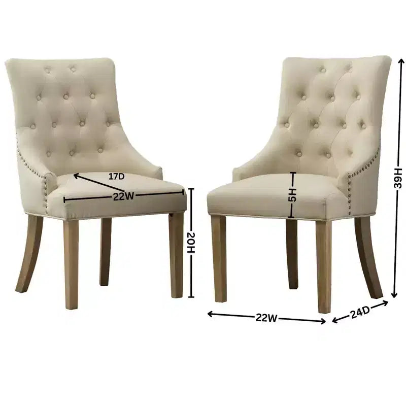 Wingback Dining Chairs Set of 2 – Button Tufted, Nailhead Trim, Solid Wood Frame