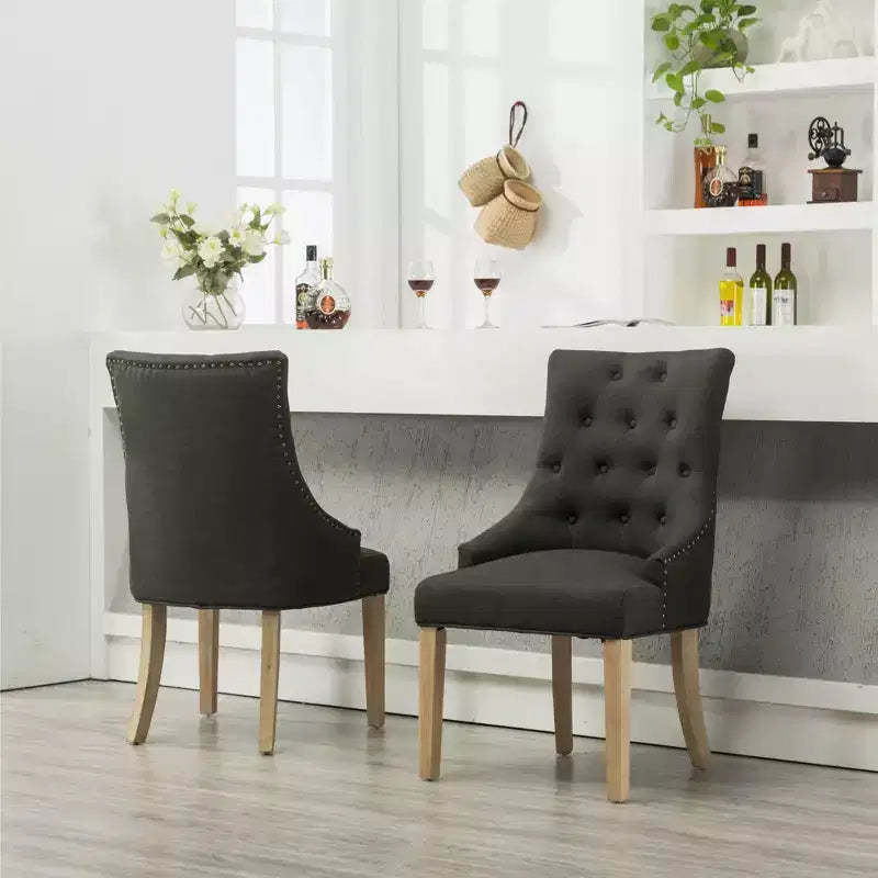 Wingback Dining Chairs Set of 2 – Button Tufted, Nailhead Trim, Solid Wood Frame